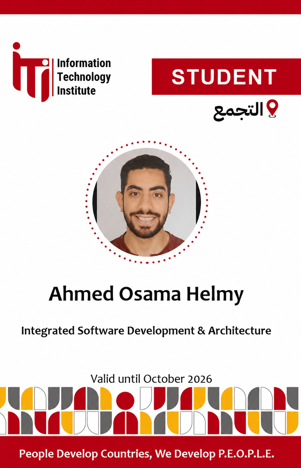 ITI student ID card for the Integrated Software Development & Architecture track